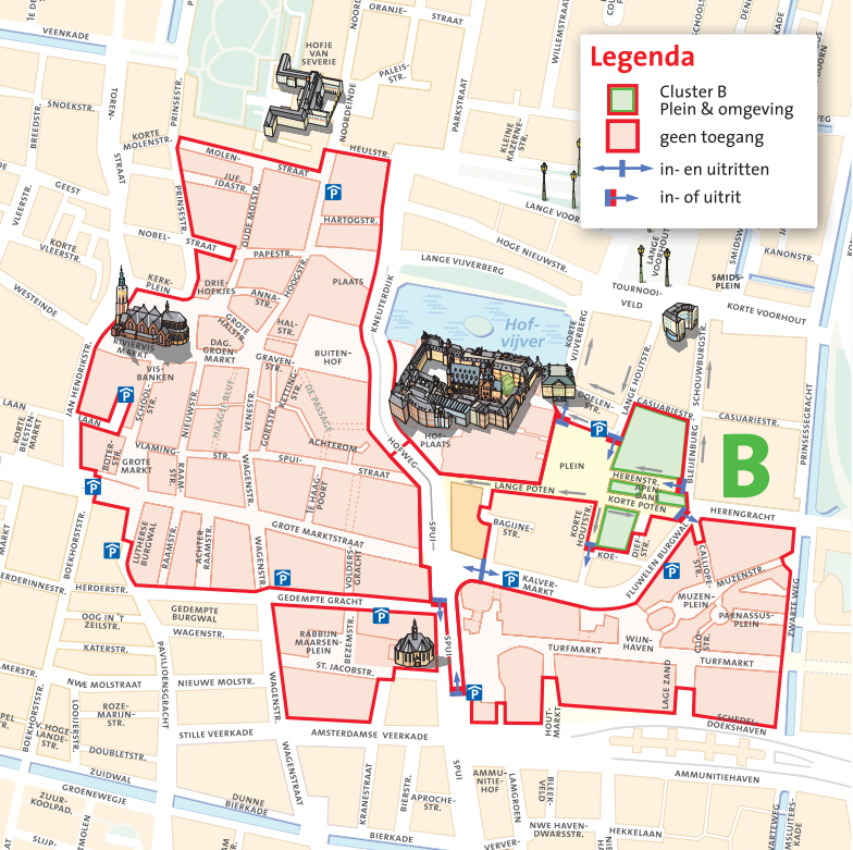 Plattegrond van cluster B - Plein en omgeving