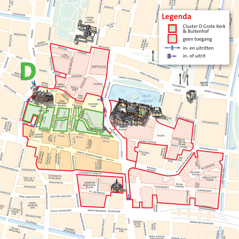 Plattegrond van cluster D - Grote Kerk en Buitenhof