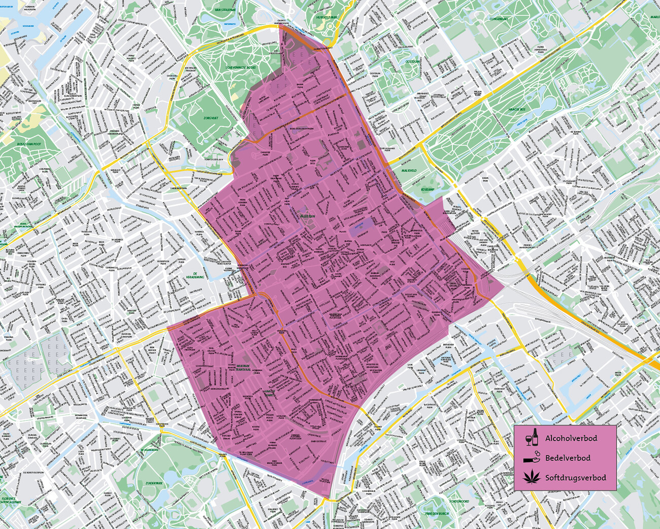 Gebieden met een alcohol-, softdrugs- of bedelverbod in stadsdeel Centrum