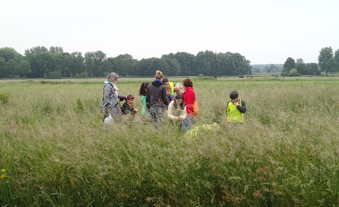 Volwassenen en kinderen tijdens een wandeling van Naar Buiten!