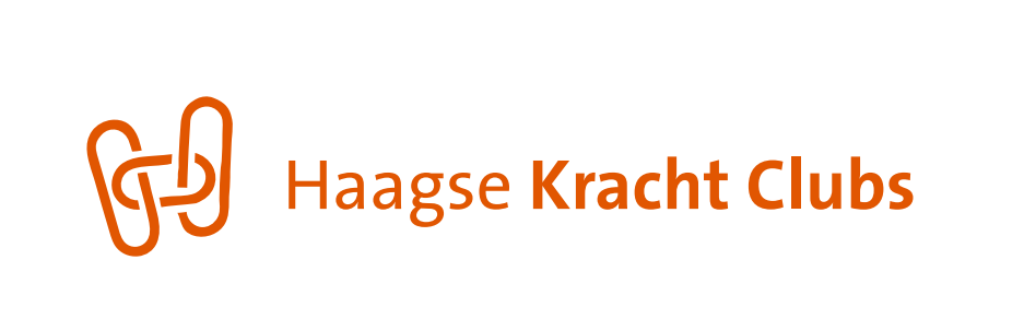 Oranje-wit logo met de tekst Haagse Kracht Clubs
