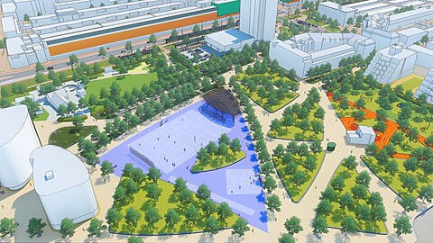 Een ontwerp van het Wijkpark Transvaal straks van boven gezien.