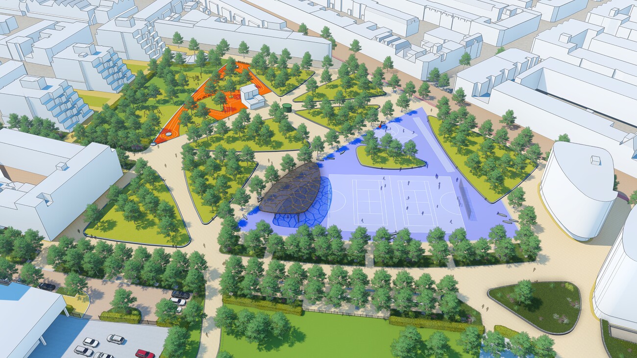 Zo ziet Wijkpark Transvaal er straks van bovenaf uit.