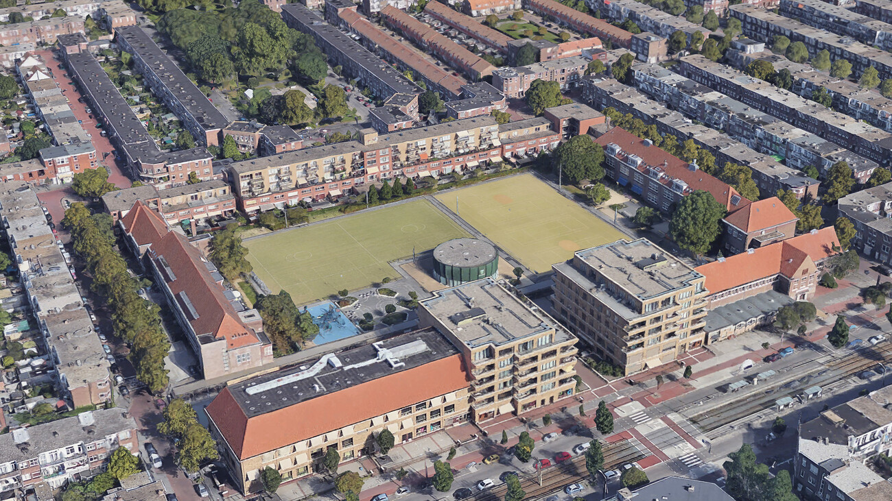 Luchtfoto van Escamp Carré.