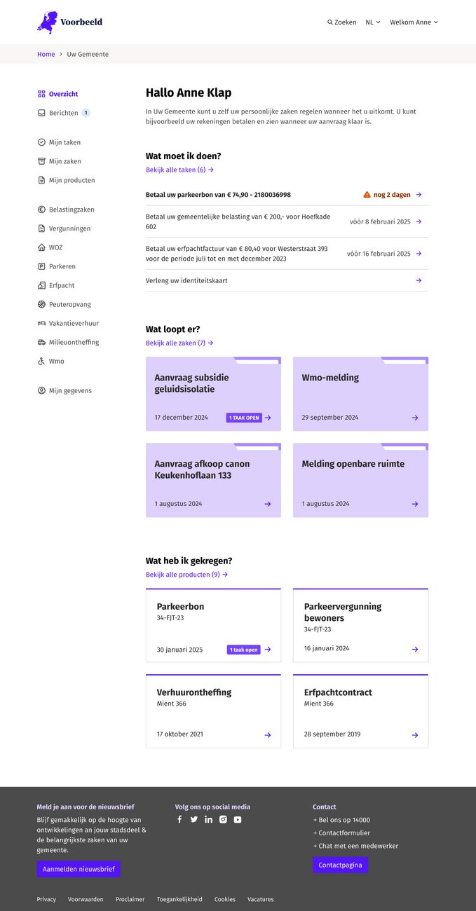 Screenshot van het nieuwe ontwerp van het klantportaal