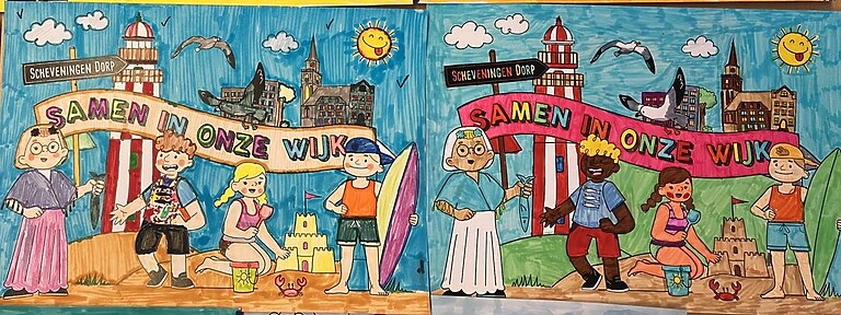 Kleurplaten van kinderen die meedenken over hun wijk