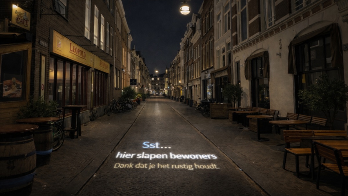 Projected message in Herenstraat
