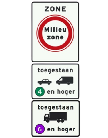 Roadside sign of the low-emission zone in The Hague