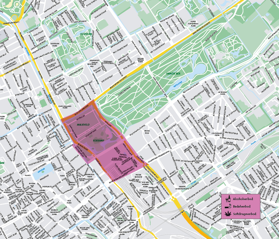 Areas with a ban on alcohol, soft drugs and begging in Haagse Hout district
