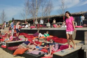 Relaxing in the sun at a beach club