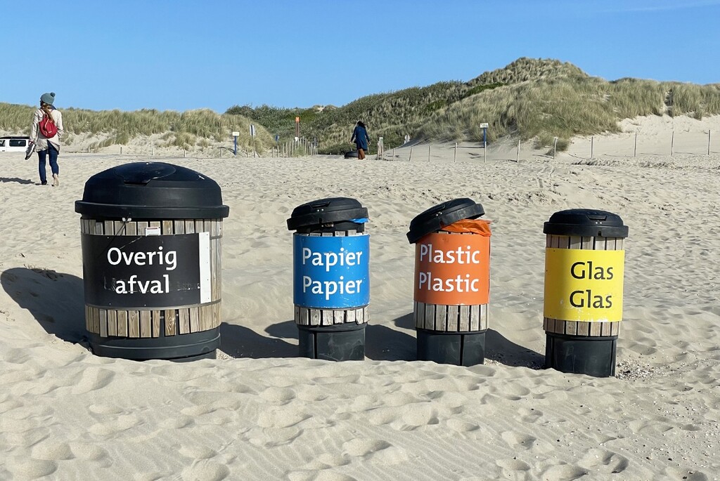 Waste bins on the beach of Kijkduin